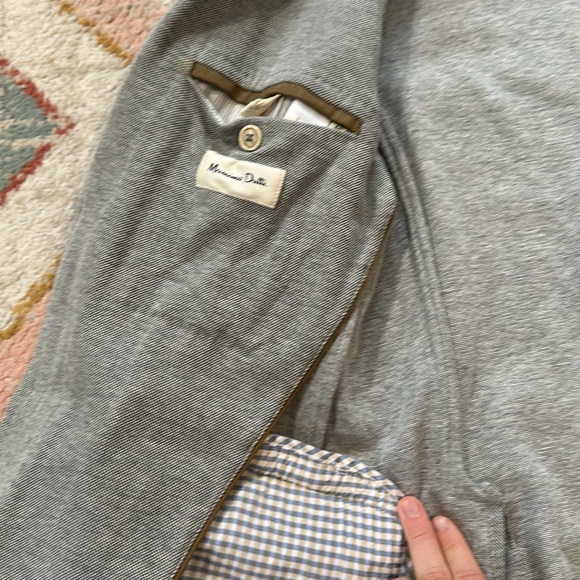 Massimo Dutti Light Grey Blazer with Elbow Patch Detail extra fine cotton - Picture 2 of 8